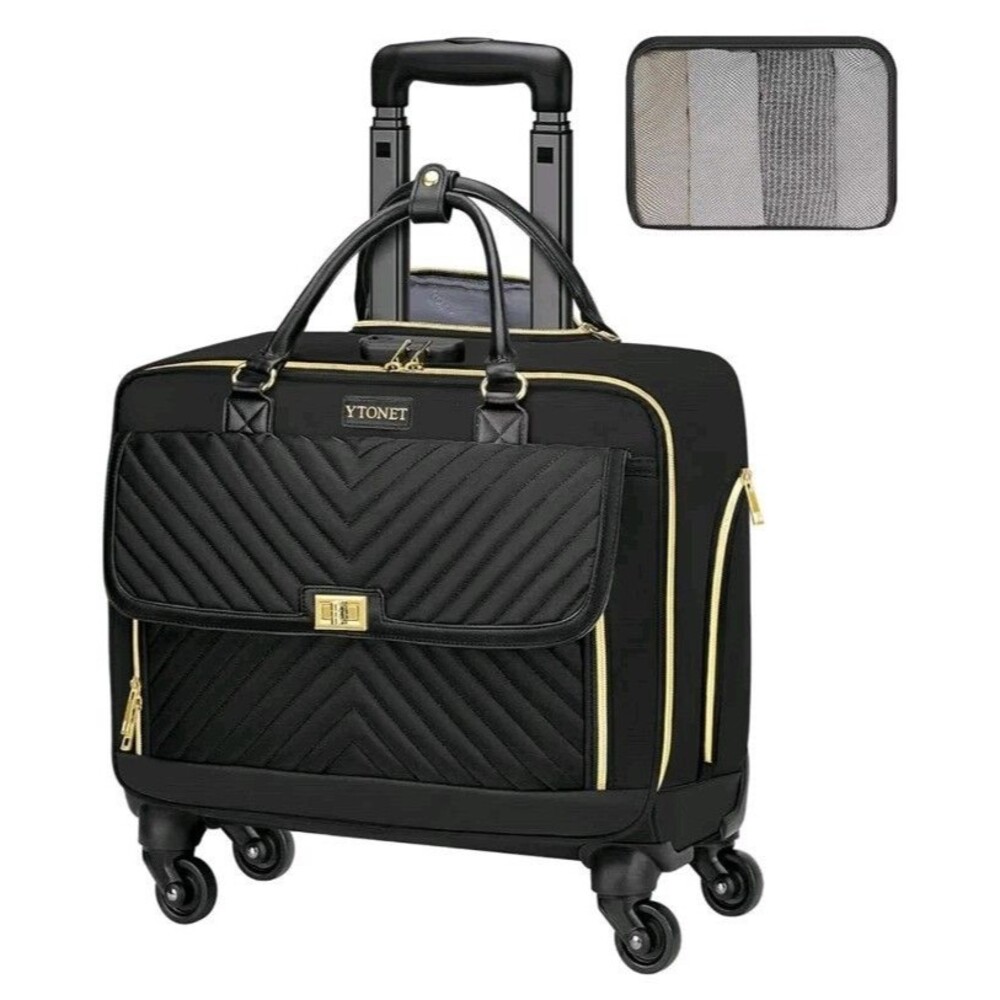 17.3" Rolling Laptop Bag Briefcase for Women w 4 Spinner Wheels & Lock, Black &